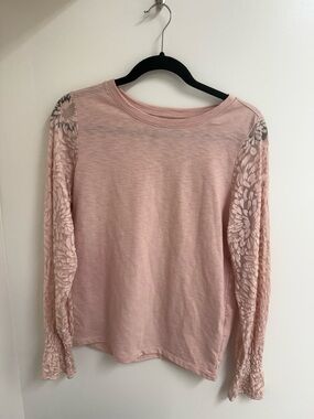 Banana Republic Rose Pink Lace Sleeve Smocked Cuff Top S